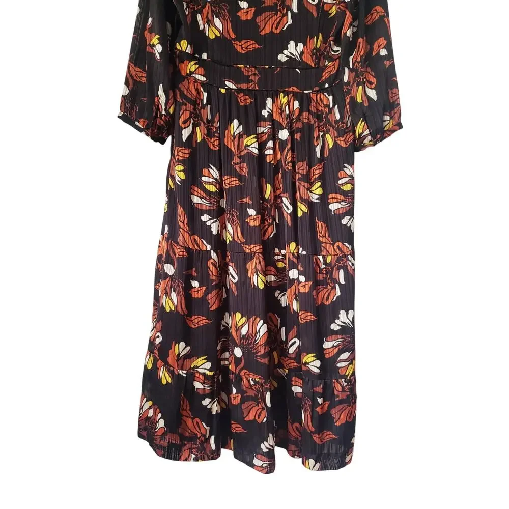 ba&sh Floral Print Midi Dress Black Size Large (US 10)